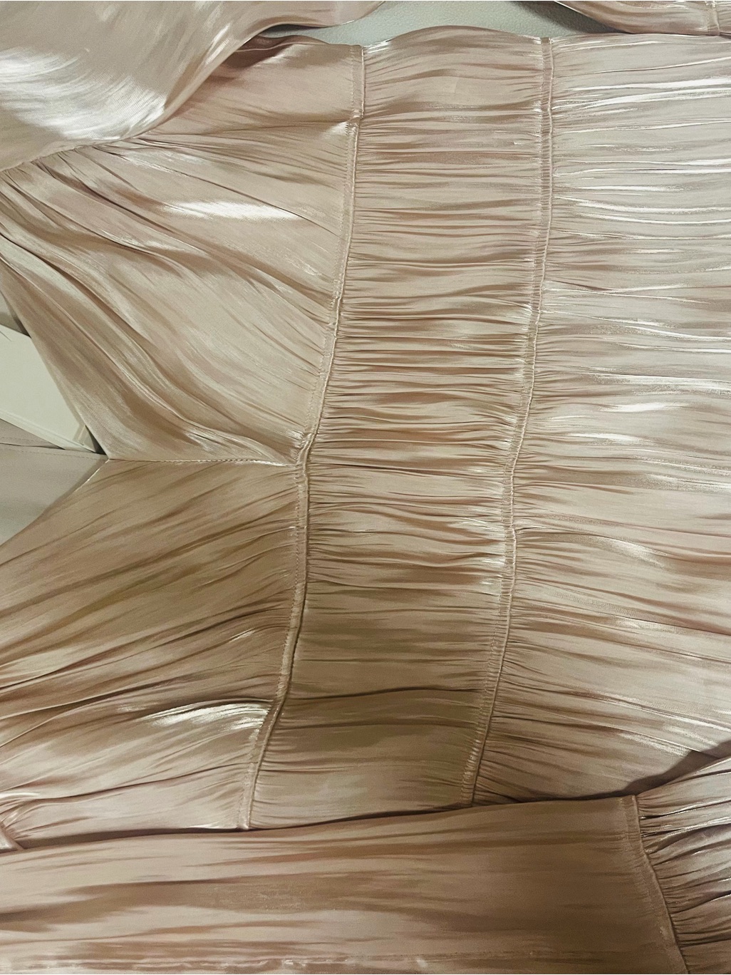 Plisse Satin Strapless Dress In Soft Blush